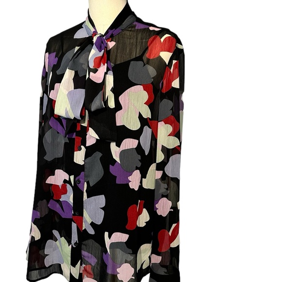 Emporio Armani Sheer Floral Blouse with Tie Collar - Picture 7 of 9